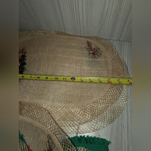 Vtg Christmas Tree Woven Raffia Oval Placemats Coasters Napkins Holiday Boho - Picture 8 of 9